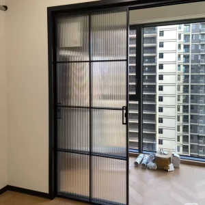 Black Color Aluminium Sliding Door with Grid Design