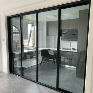 Black Extremely Narrow Three Link Frame Sliding Door Modern Design Aluminum Alloy Waterproof Commercial Interior Living Room