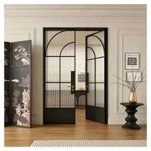 Black Frame Double Swing Aluminum French Door with Thermal Insulation, Waterproof Tempered Glass