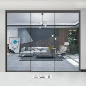 Black Frame Industrial Style Slim Aluminum Alloy Double-Glazing Sliding Door Grid Design for Wine Cellar Hospital