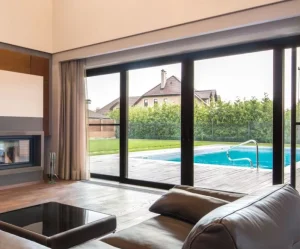 Black-Frame Large-Opening Glass System Aluminum Sliding Door for Apartment Balcony