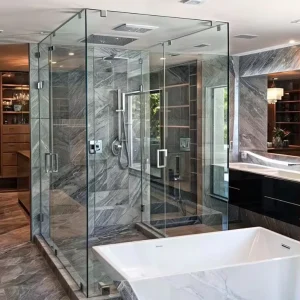Black Frameless Glass Steel Double-Sided Shower Door with Handle Panel
