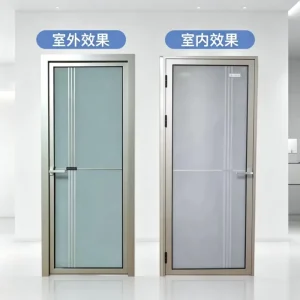 Black Grid French Interior Swing Door Frosted Glass Waterproof Kitchen Bathroom Aluminum Door