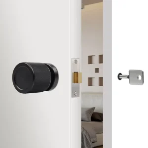 Black Minimalist Invisible Door Lock Set Aluminum Alloy Knurled Single Sided Handle Lock Sets for Wooden Door