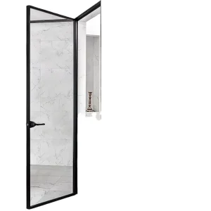 Black Narrow-Frame Aluminum Swing Door, Single Indoor Door with Lock