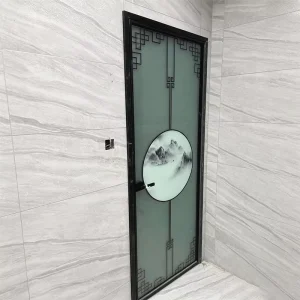 Black Powder-Coated Aluminum Alloy Soundproof Double-Glazed Ultra-Narrow Swing Door for Office and Meeting Room