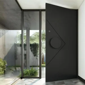 Black Security Revolving Aluminum Entrance Door for Apartments and Outdoor Use