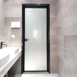 Black Single Interior Aluminum Swinging Glass Door with 8mm Frosted Glass for Kitchen, Hotel, Bathroom and Toilet