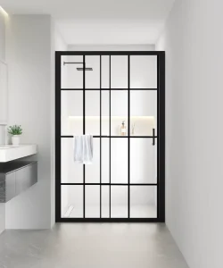 Black Square Aluminum Alloy Framed Side-Hung Bathroom Door for Hotel Use