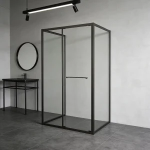 Black Square Polished Stainless Steel Frame Sliding Shower Door Set 8mm/10mm Tempered Glass Soft Closing for Apartment