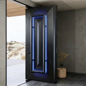 Black Stainless Steel Security Front Door with Side Glass Panels for Exterior Main Entry