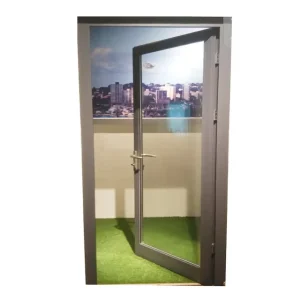 Black Steel-Look Aluminum Double-Glass Office Swing Half Doors with Exterior Door Skin