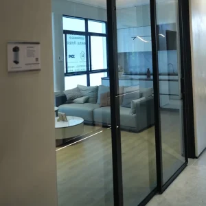 Black Ultra-Narrow-Frame Aluminum Sliding Glass Door Partition for Office and Apartment Interiors