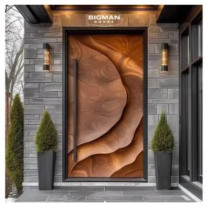 Black Walnut Carved Solid Wood Exterior Entry Door for Villas