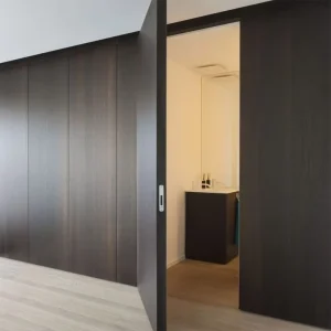Black Walnut Waterproof Frameless Solid Wood Hidden Interior Door with Wall Panel