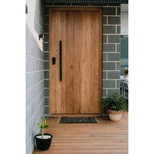 Black Wooden Entry Door with Sidelights for Villa Modern Solid Wood Exterior Door with Glass