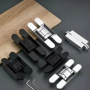 Black and Silver 3D Adjustable Heavy-Duty 180-Degree Concealed Door Hinge for Wooden Doors