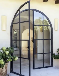 Black classic single/double glass steel arched-top entrance door