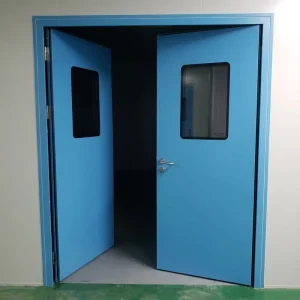 Blue Modern Security Steel Cleanroom Double Swing Door with Inward-opening Vision Panels for Hospital Lab Production Facility