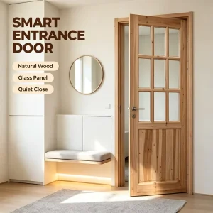 Breathable Solid Fir Glass Room Door Translucent Wooden Door for Study Room Indoor Separation