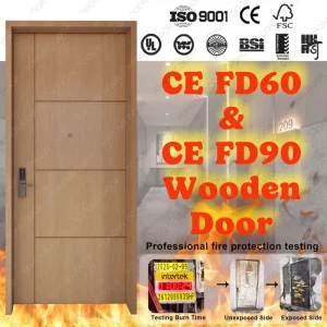 British Style CE FD60 & FD90 Wooden Interior Fireproof Door for Hotel Apartment Solid Core Walnut Oak