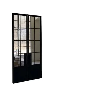 Broken-Bridge French Retro Swing Door, Aluminum Alloy, Commercial Entry, Bathroom, Narrow Glass, Minimalist, Waterproof Fiberglass
