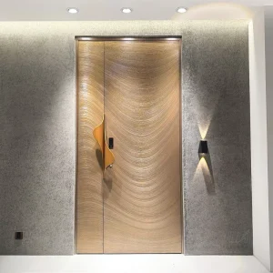 Bronze Entry Door for Homes with Contemporary Steel Construction, 3D Wave Pattern, and Lock