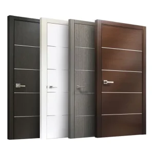 Brown Laminated Wooden Flush Interior Single Door with Decorative Aluminum Strips for Home or Hotel