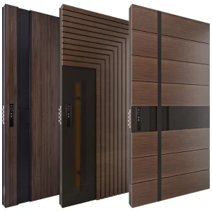 Brown Stainless Steel Exterior Security Pivot Entrance Door with Solid Wood Front Door