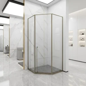 Brushed Gold 304 Stainless Steel Diamond Shower Enclosure Hinged Door Tempered Glass Corner Shower Room with Frame
