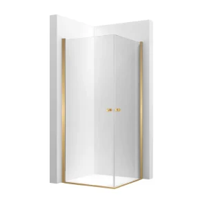 Brushed Golden Modern Square Apartment Tempered Glass Pivot Folding Opening Door with Frame Shower Enclosure Luxury