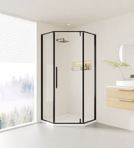 Brushed Matte Black Frame Diamond Swing-Hinge Waterproof Shower Door for Bathroom and Hotel