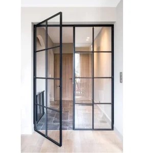 CBMmart Customized French Style Doors Minimalist Slim Narrow Aluminum Alloy Frame Double Glass Swing Doors Interior Doors Grids