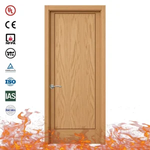 CE Certified Wooden Fireproof Door Solid Core Timber 60 Mins Fire Rating for Office and Apartment Buildings with Door Frame