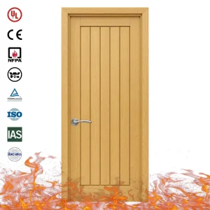 CE Certified Wooden Fireproof Door Solid Core Timber 60 Mins Fire Rating for Office and Apartment Buildings with Door Frame