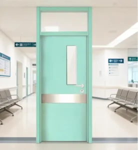 CE Standard Prehung Side-Opening 45mm Steel-Wood Door with Glass Vision Panel for Medical Hospitals