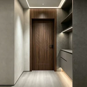CNC Carved Teak Color B1 Fire-Retardant WPC Interior Door