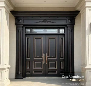 Carved Cast Aluminum Double Front Entry Door European Style Water-Resistant Villa Entrance with Roman Column Frame Embossed