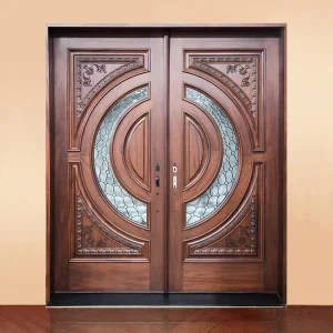 Carved Natural Solid Wood Exterior Front Entry Door, American Style