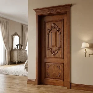 Carved Solid Wood Interior Entry Door, European Style, for Villas, Hotels, and Apartments