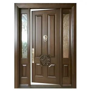Carved Solid Wood Mahogany Double Entrance Door for Villas