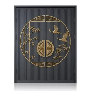 Cast Aluminum Double Entry Door With Thermal Break, Anti-Theft Security, Modern Villa Swing Door