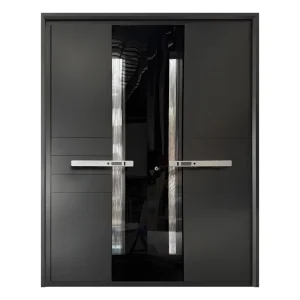 Cast Aluminum Double Front Door Piano Black Coating Fluted Glass Anti-Theft Security Gate Custom