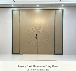 Cast Aluminum European-Style Double Entry Door Embossed Circular Pattern Security Front Door Fiberglass Side Panels