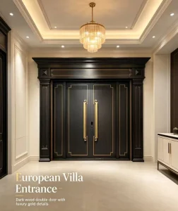 Cast Aluminum European Style Villa Main Gate Double Door with Sidelights and Transom Water-Resistant Fiberglass