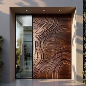 Cast Aluminum Postmodern Offset Double-Leaf Villa Main Entry Door with Security Glass Broken Bridge System