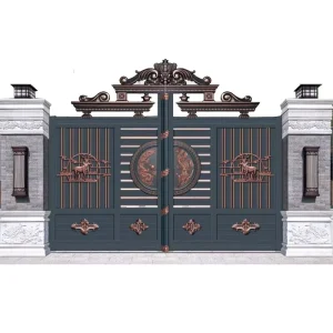 Cast Aluminum Swing Double Entrance Door Anti-Theft Zinc Plating Chinese-Style Villa Manual