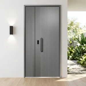 Cast Aluminum Swing Fire-Resistant Exterior Entry Security Door Unequal Double-Leaf
