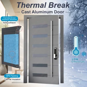 Cast Aluminum Thermal Break Energy Saving Freeze-Proof Pivot Villa Entrance Door