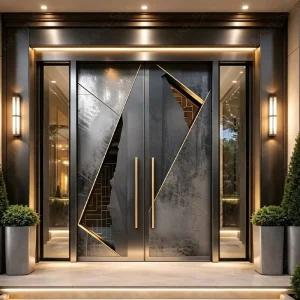 Cast Aluminum Villa Exterior Entrance Gate 3D Design Anti-Theft Pivot Front Door